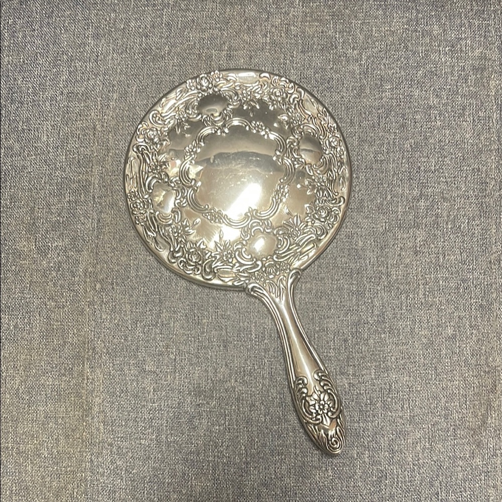 Antique Victorian Style Silver Mirror - Floral View 2